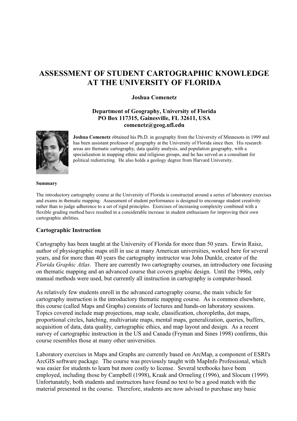 Assessment of Student Cartographic Knowledge at the University of Florida