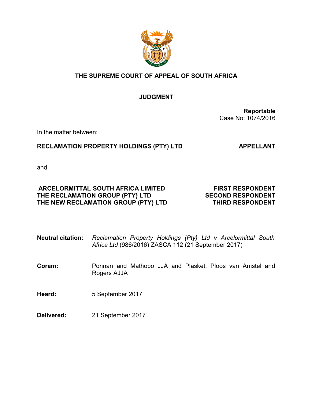 The Supreme Court of Appeal of South Africa s13