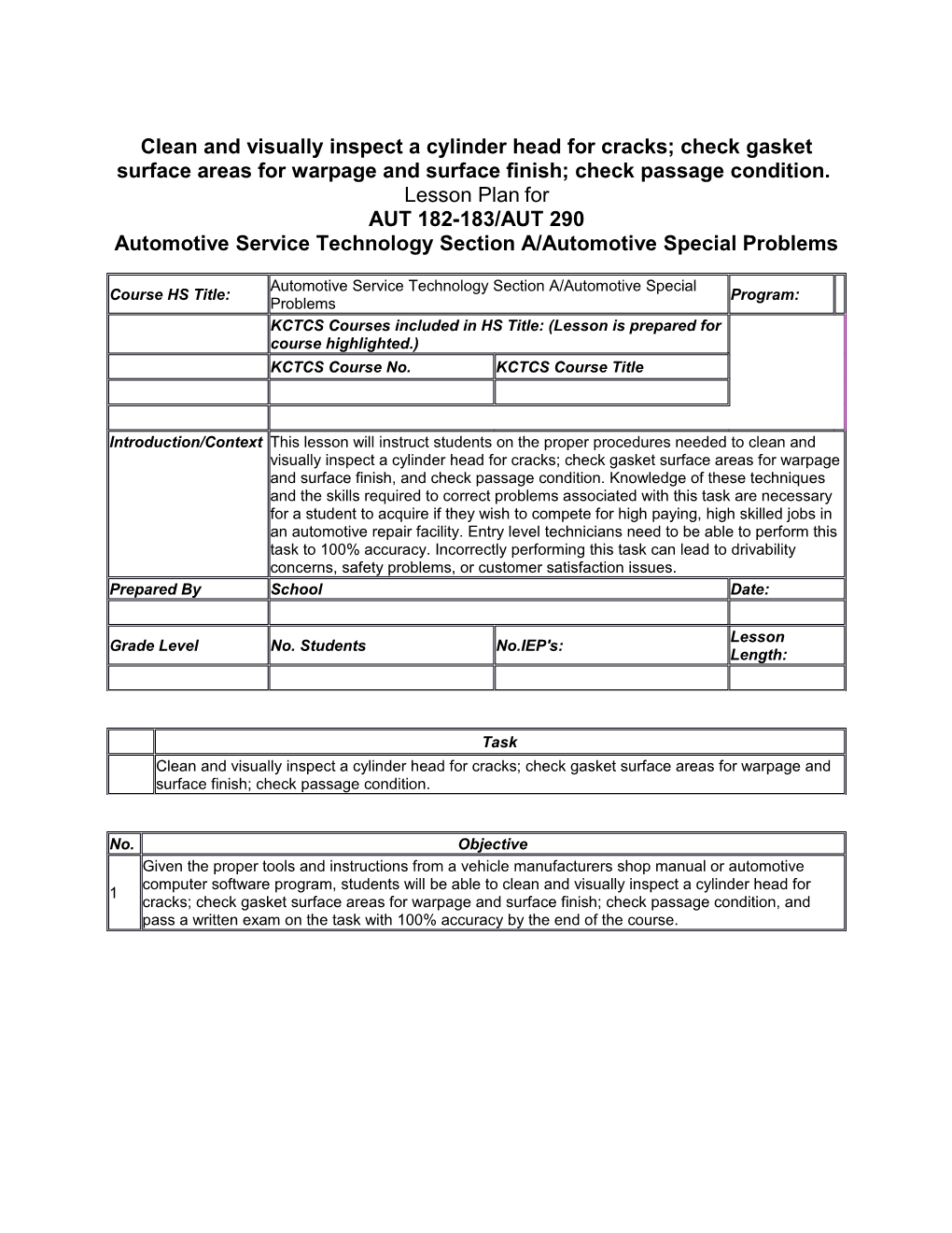 Automotive Service Technology Section A/Automotive Special Problems