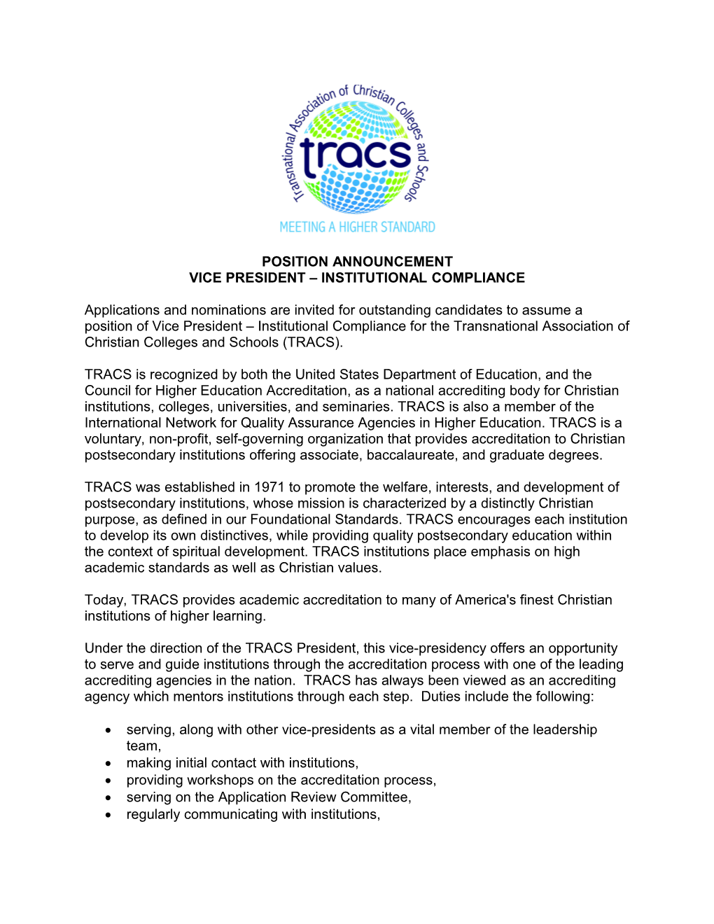 Vice President Institutional Compliance