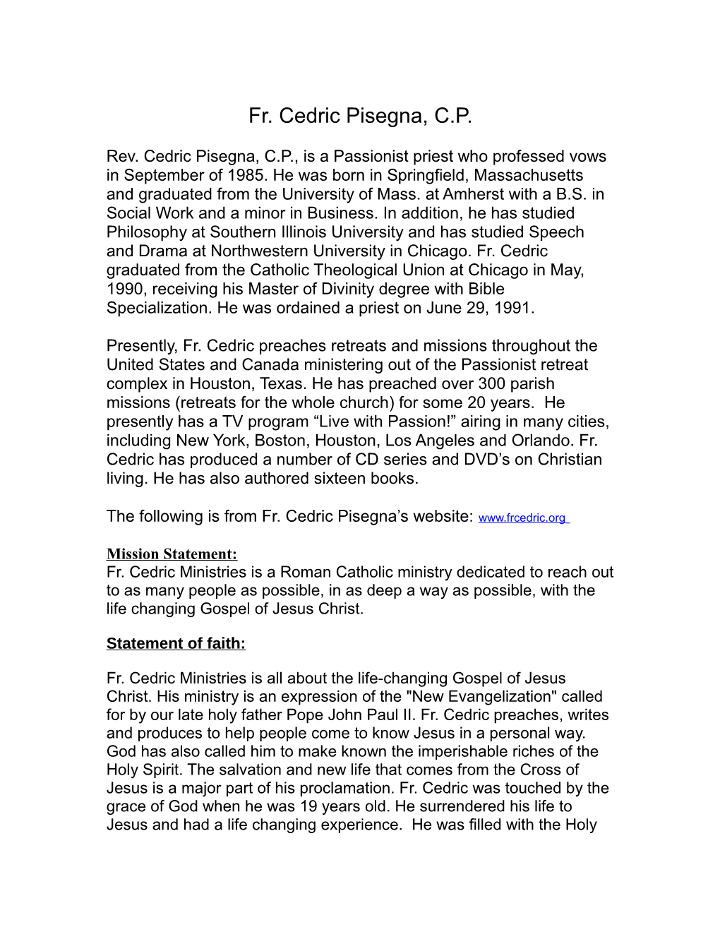 Fr. Cedric Pisegna, C.P