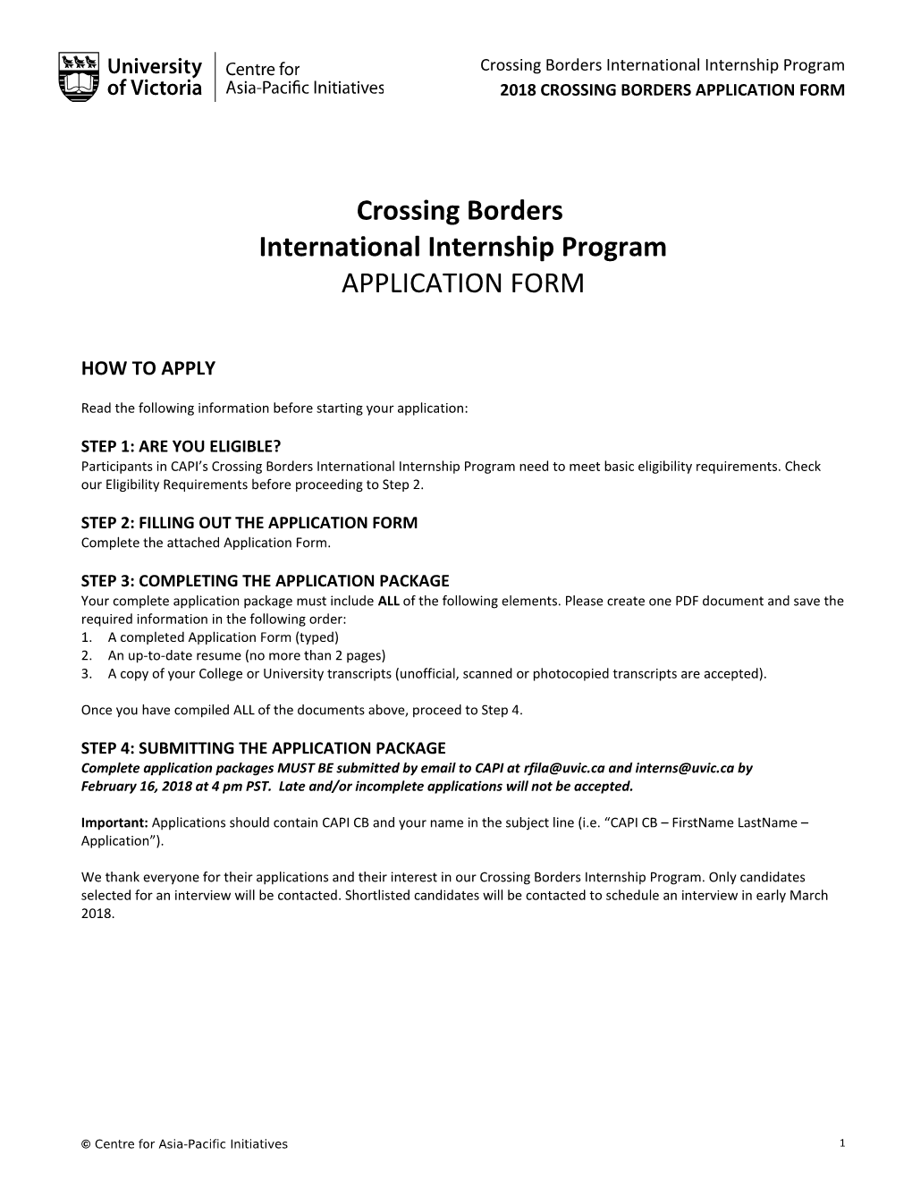 2018 Crossing Borders Application Form