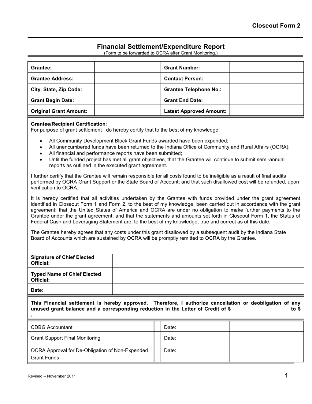 Financial Settlement/Expenditure Report