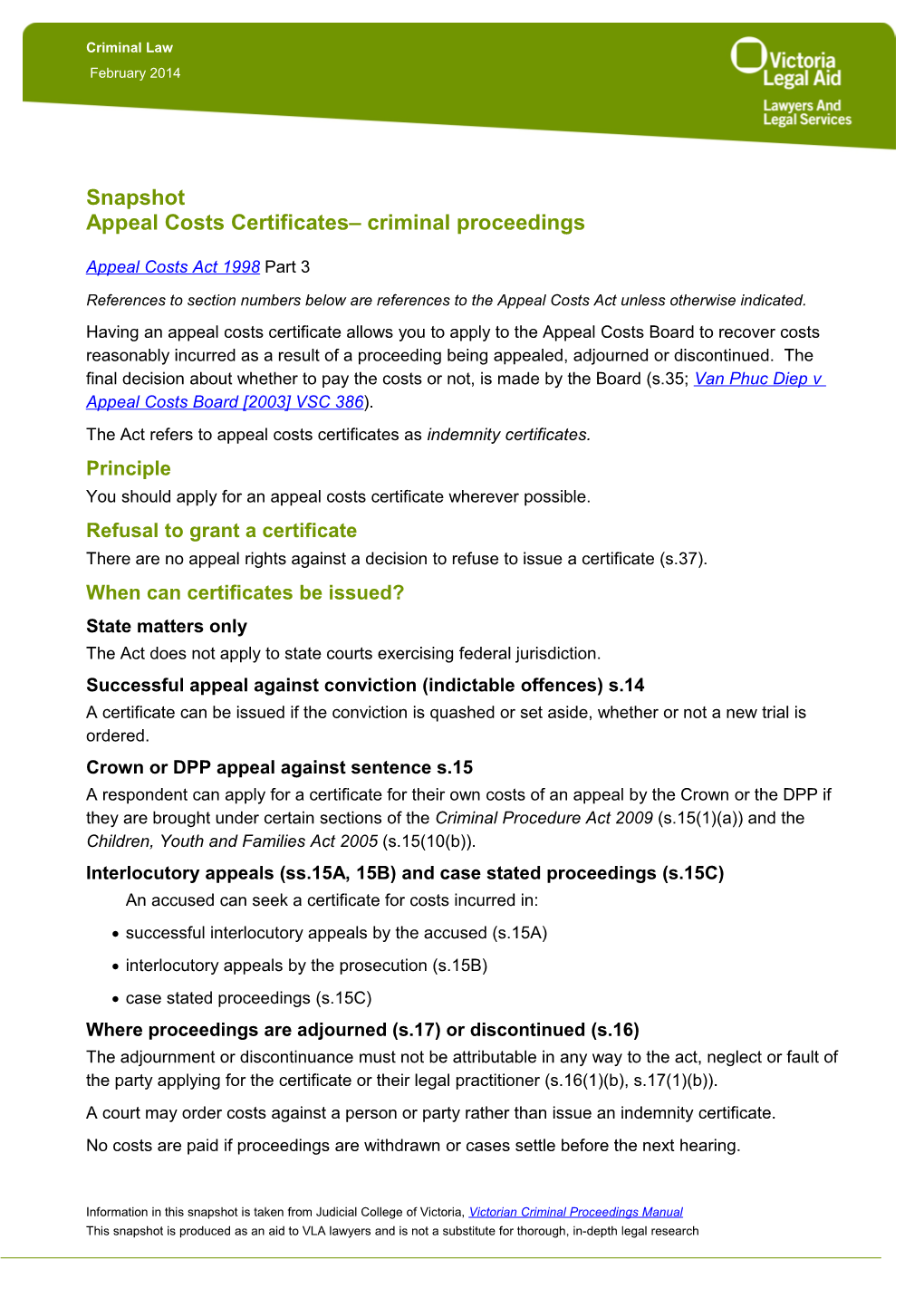 Appeal Costs Certificates Criminal Proceedings