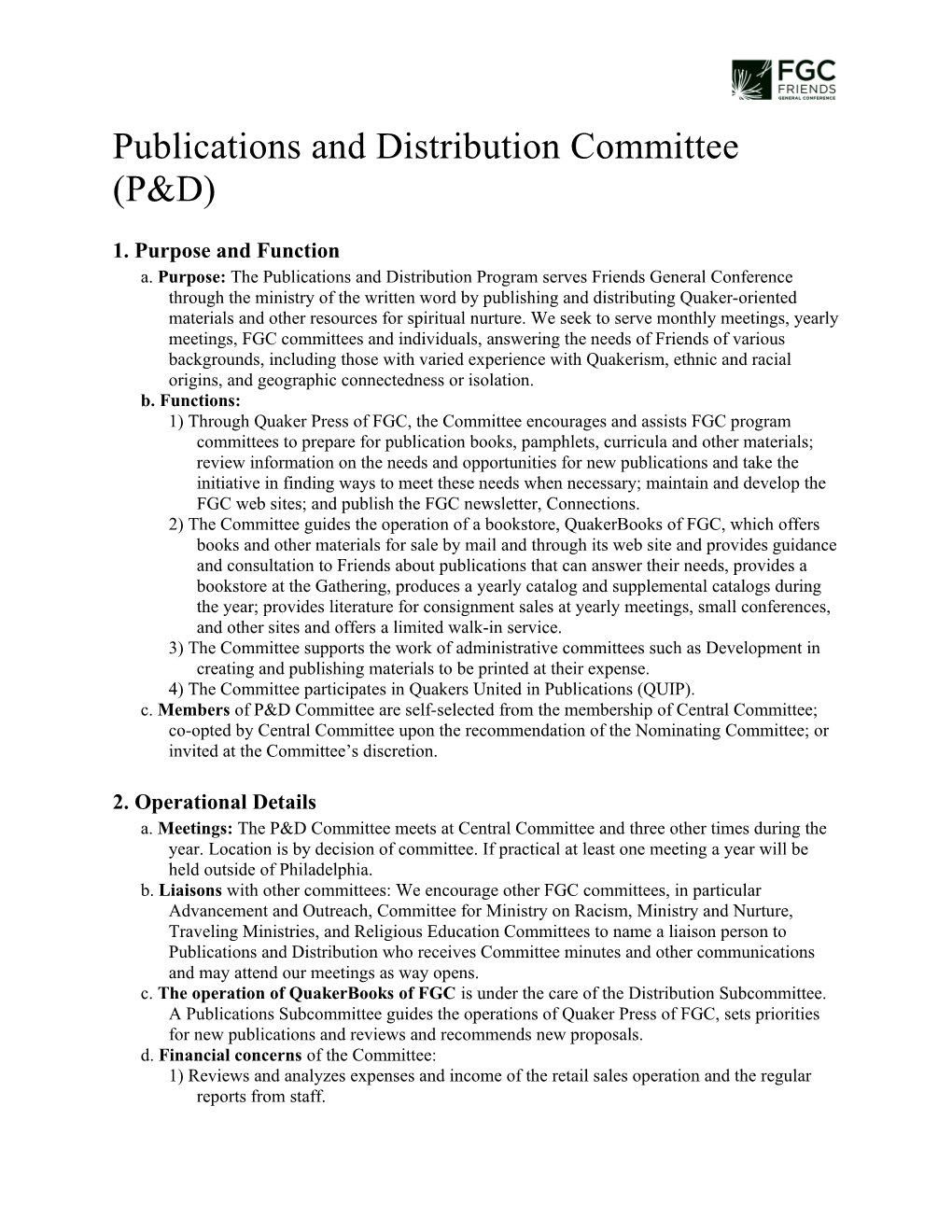 Publications and Distribution Committee (P&D)