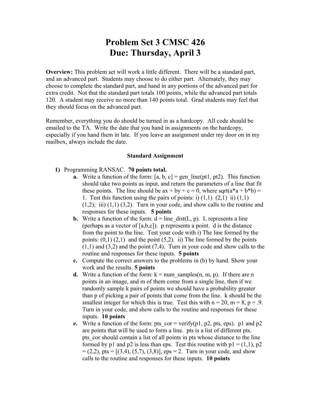 Problem Set 3 CMSC 426