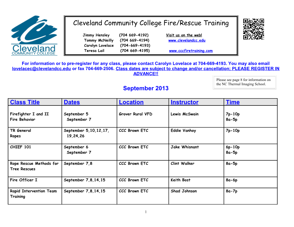 Cleveland Community College Fire/Rescue Training