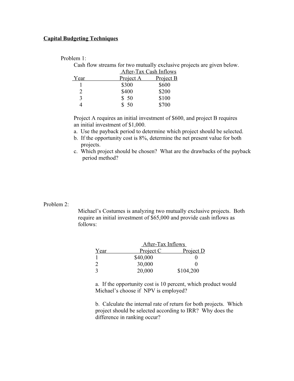 Capital Budgeting Techniques