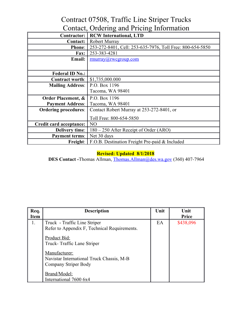 Contract 07508, Traffic Line Striper Trucks