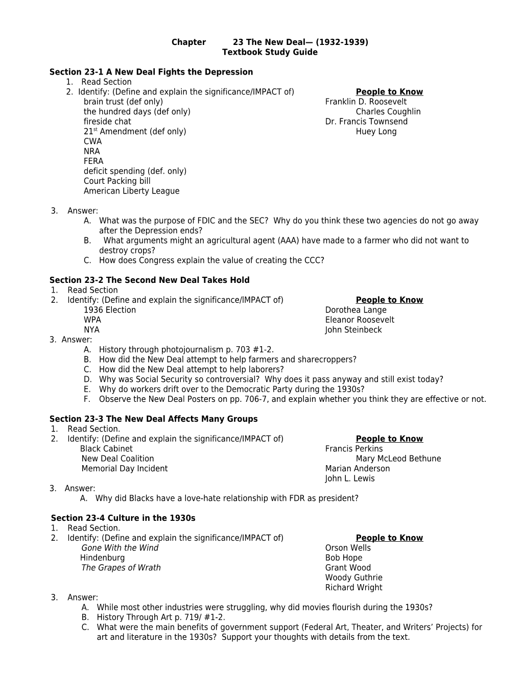 Section 23-1 a New Deal Fights the Depression