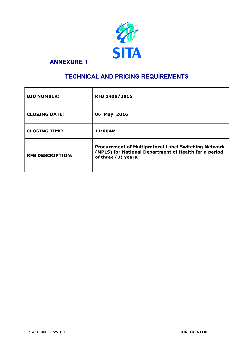 Technical and Pricing Requirements