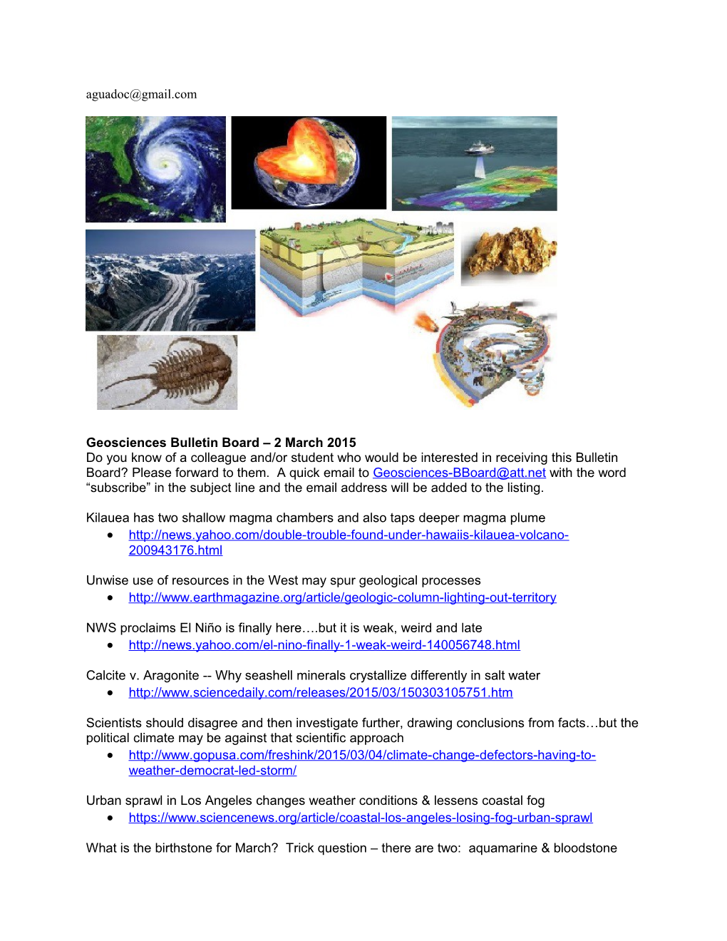 Geosciences Bulletin Board 2 March 2015