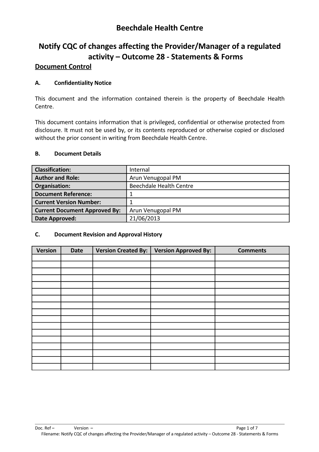 Notify CQC of Changes Affecting the Provider/Manager of a Regulated Activity Outcome 28