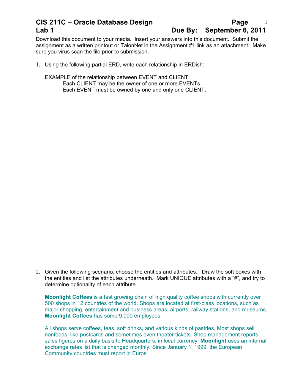 CIS 211C Oracle Database Design Page