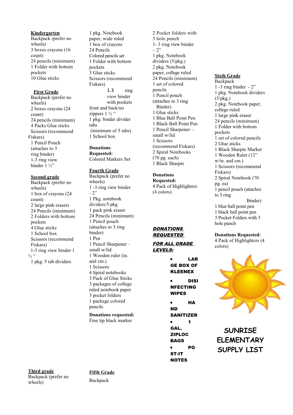 Karshner School Supply List