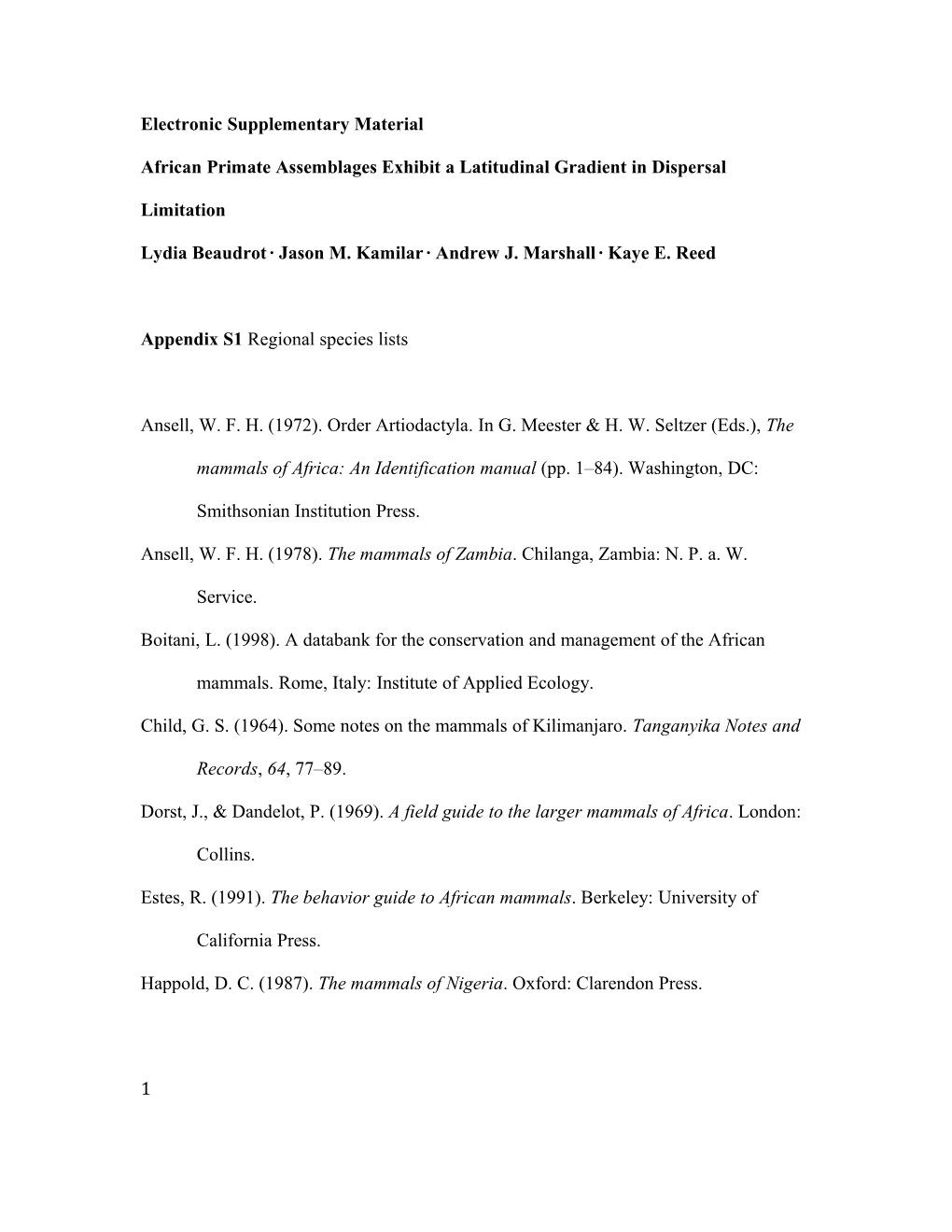 African Primate Assemblages Exhibit a Latitudinal Gradient in Dispersal Limitation