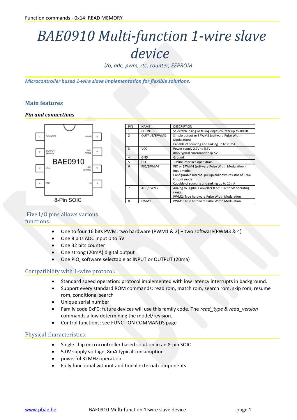 BAE0910 Multi-Function 1-Wire Slave Device