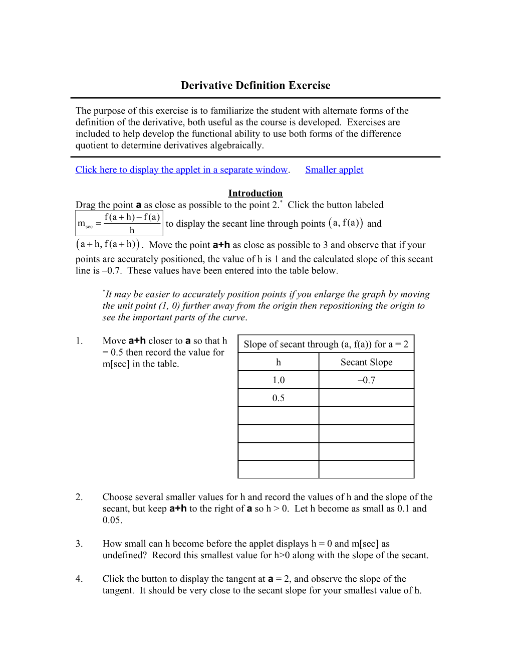 Derivative Definition Exercise