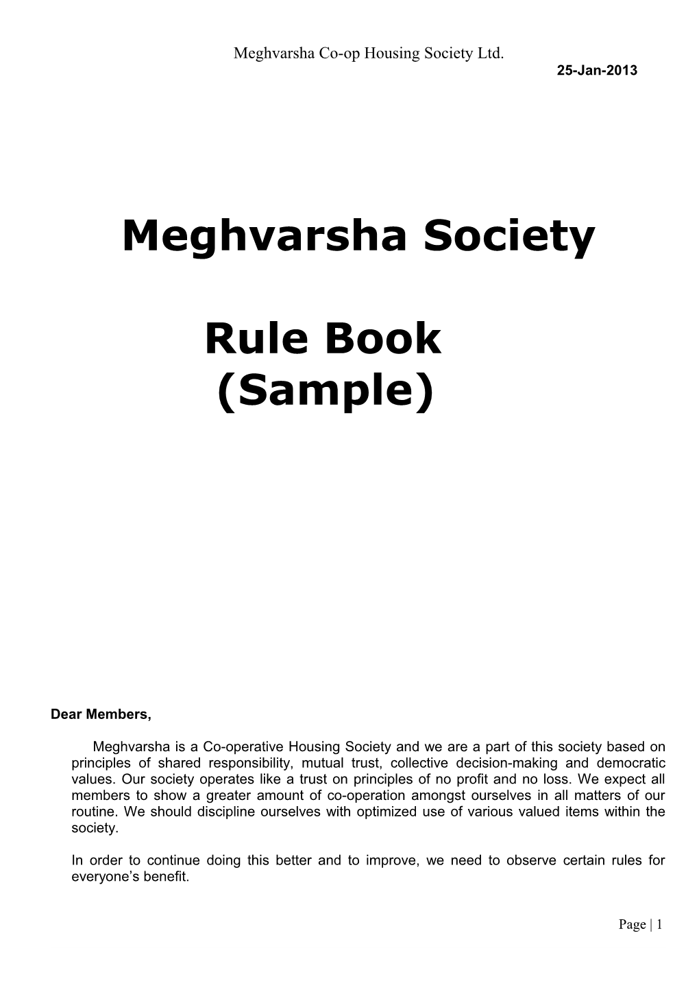 Meghvarsha Society Rule Book