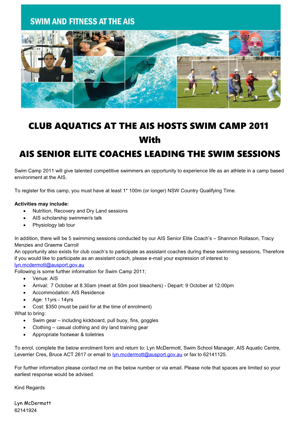 Ais Senior Elite Coaches Leading the Swim Sessions