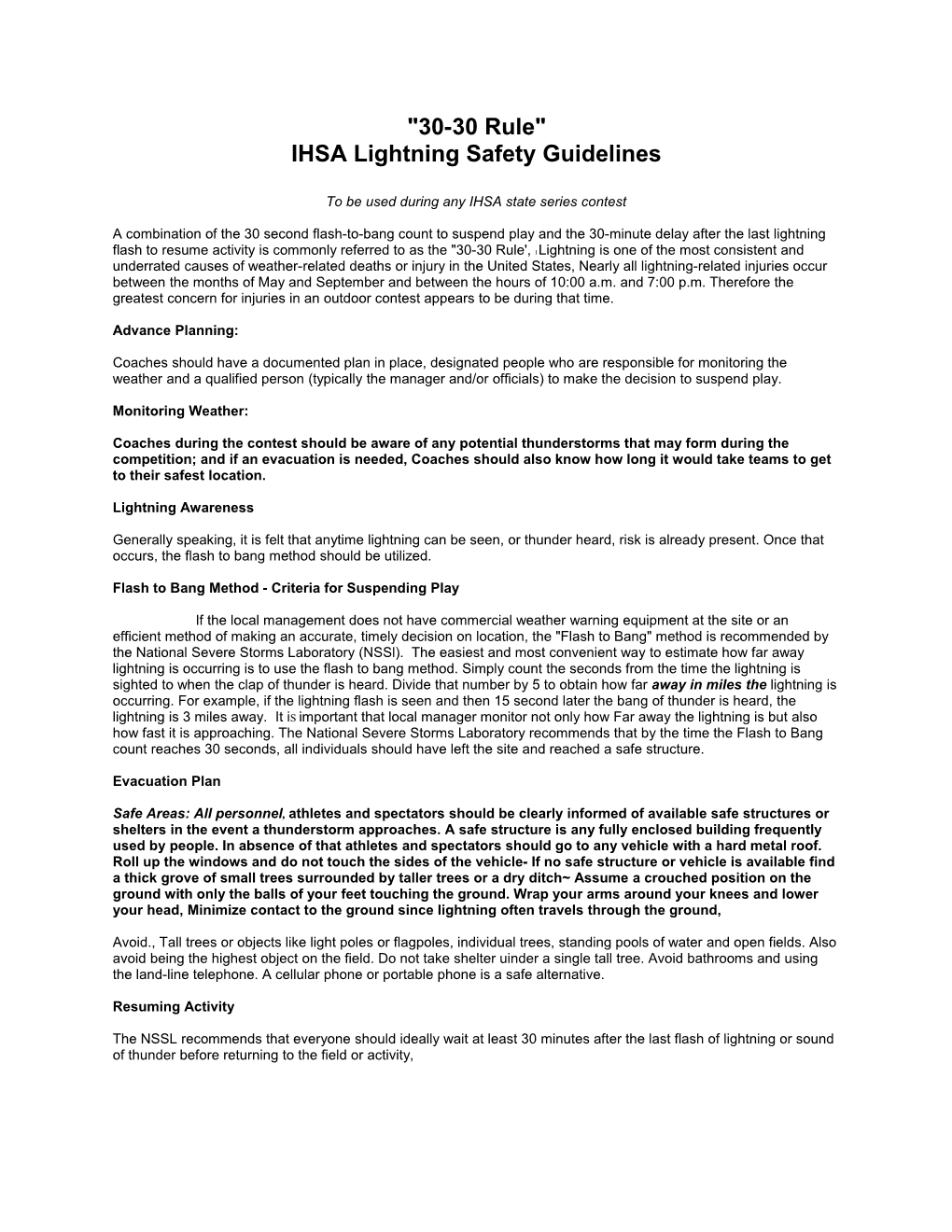 IHSA Lightning Safety Guidelines