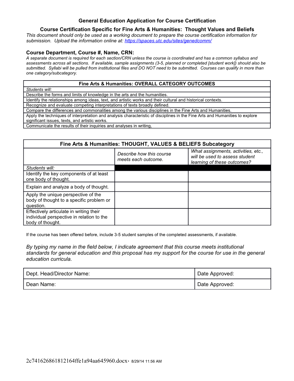 General Education Application for Course Certification