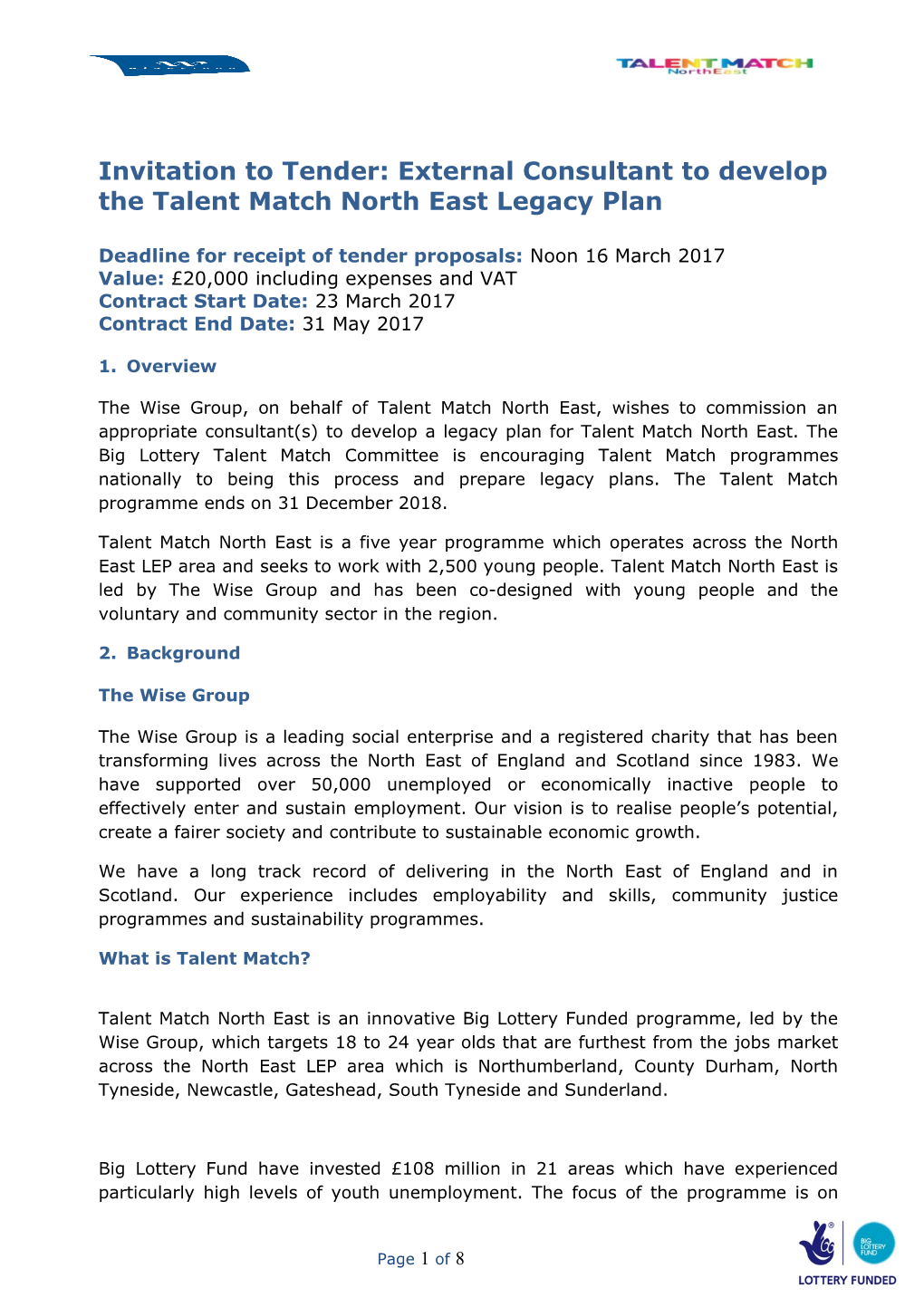 Invitation to Tender: External Consultant to Develop the Talent Match North East Legacy Plan