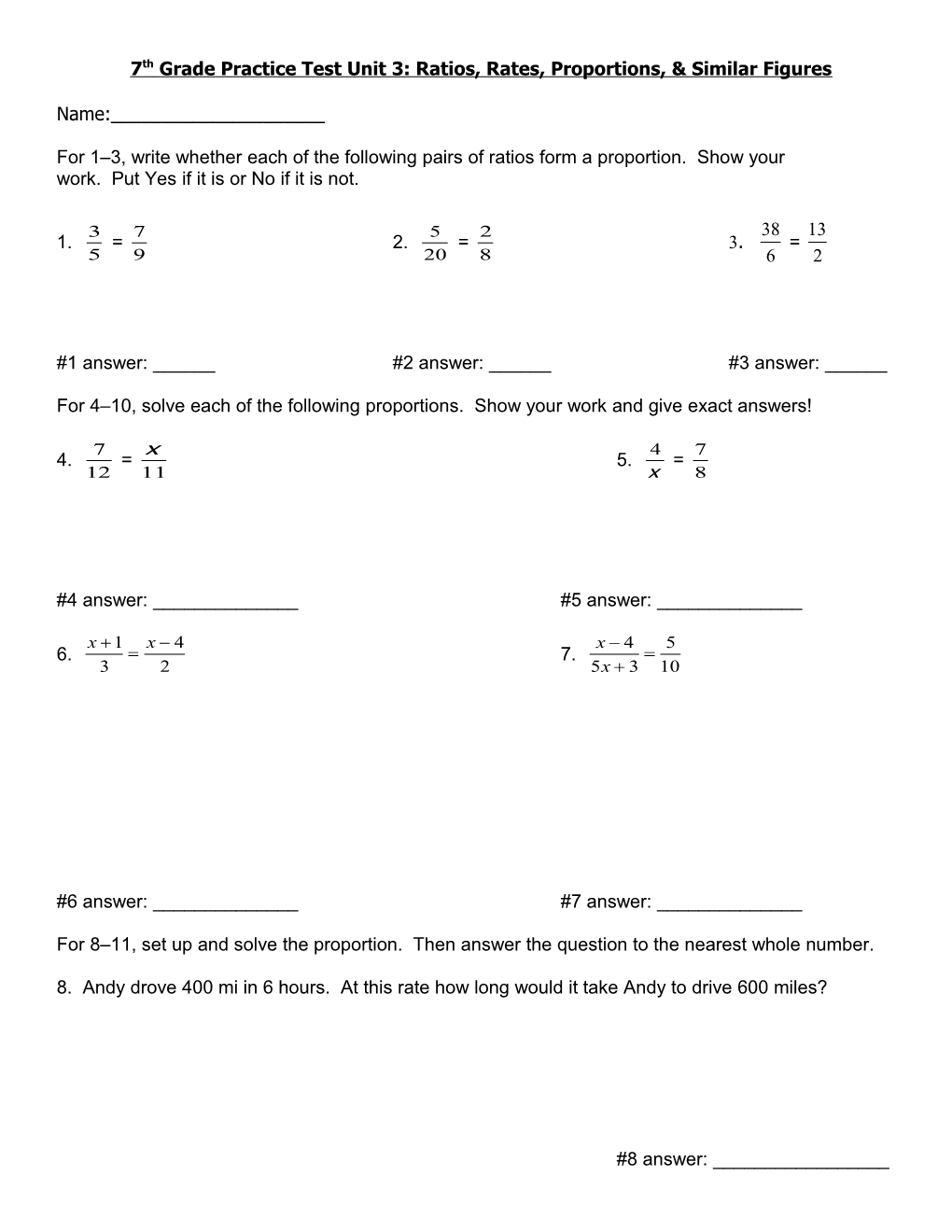 7Th Grade Test Review
