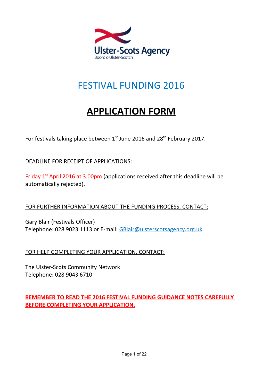 Festival Funding 2016