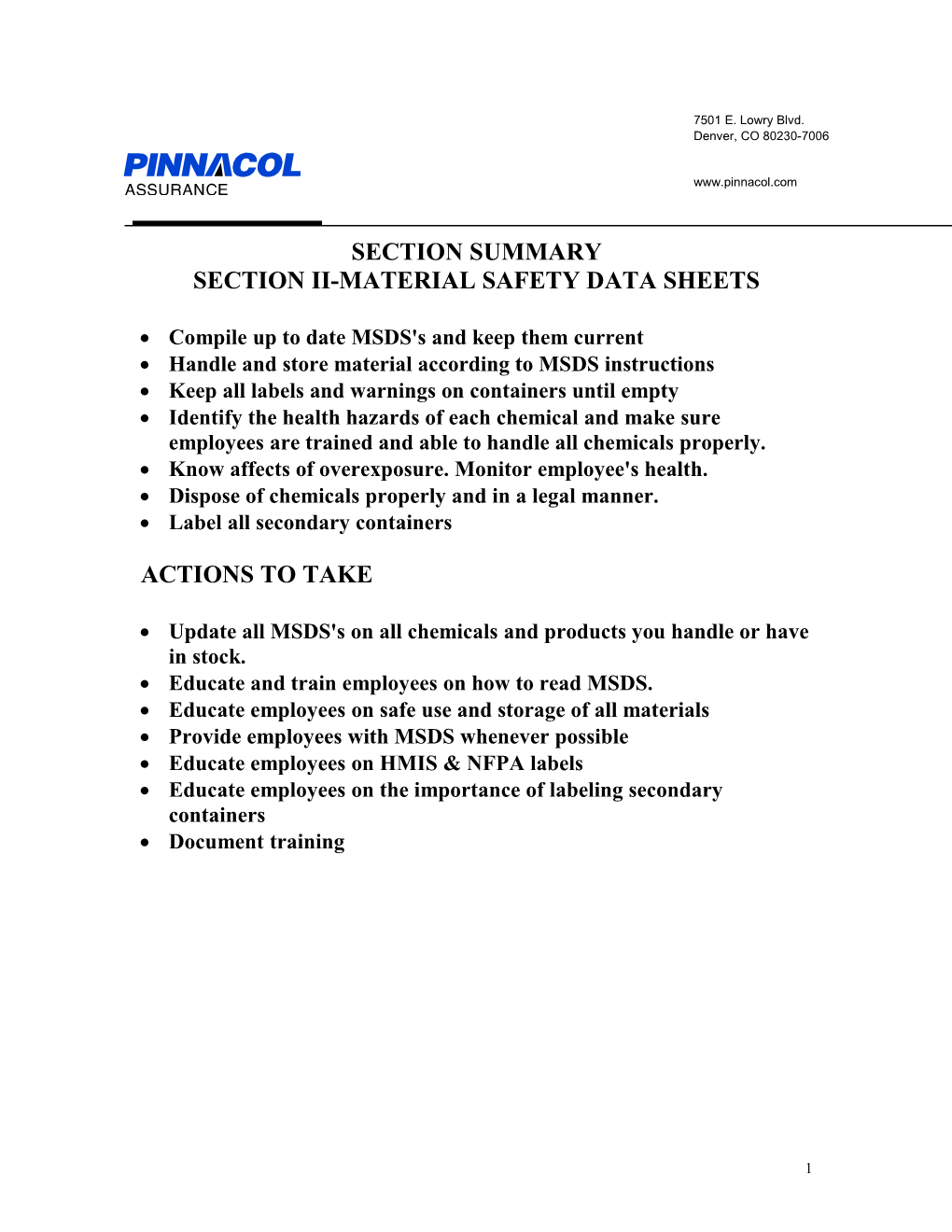Section Ii-Material Safety Data Sheets