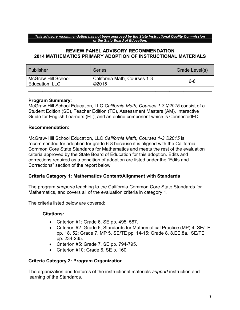 2014 CA Math Courses 1-3 - Instructional Materials (CA Dept of Education)