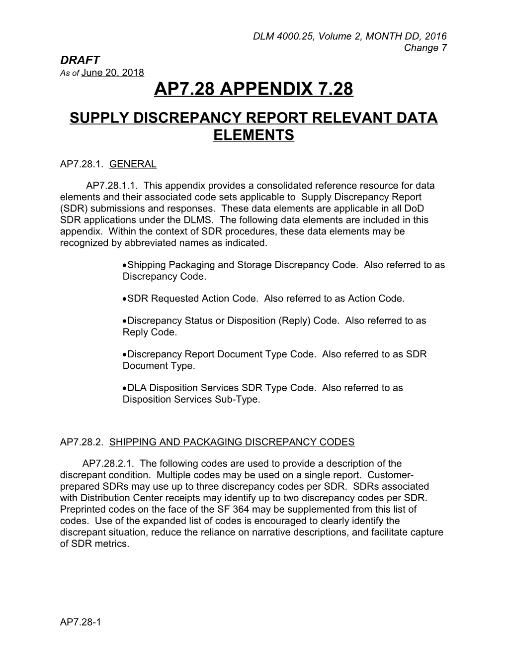 Appendix 7.28 - SDR Report Relevant Data Elements