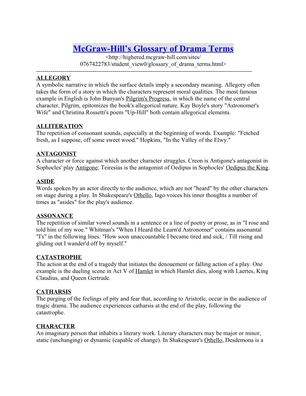 Mcgraw-Hill S Glossary of Drama Terms