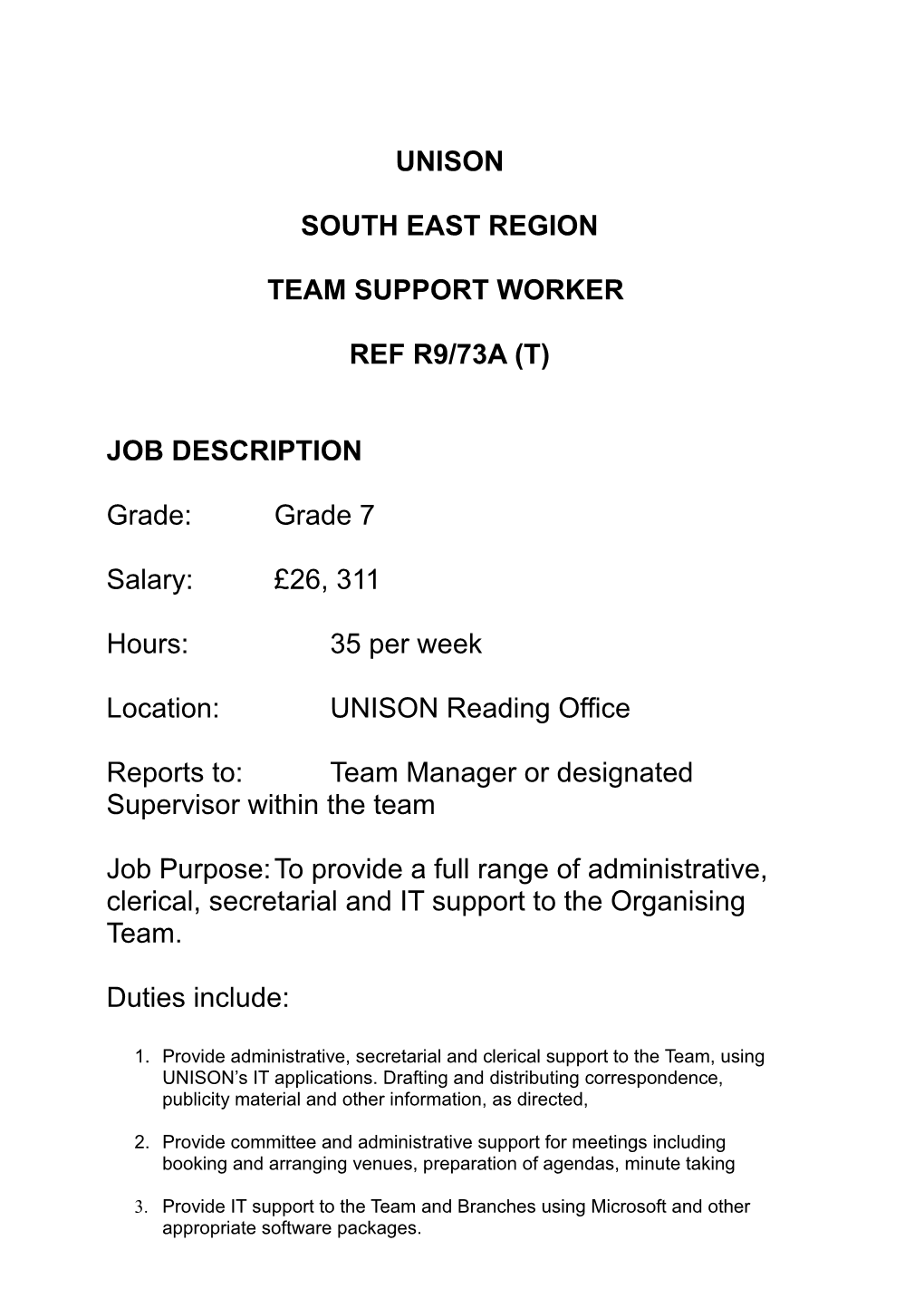 JD and PS - Team Support Worker R9-73A (T)- South East Region - June 2015