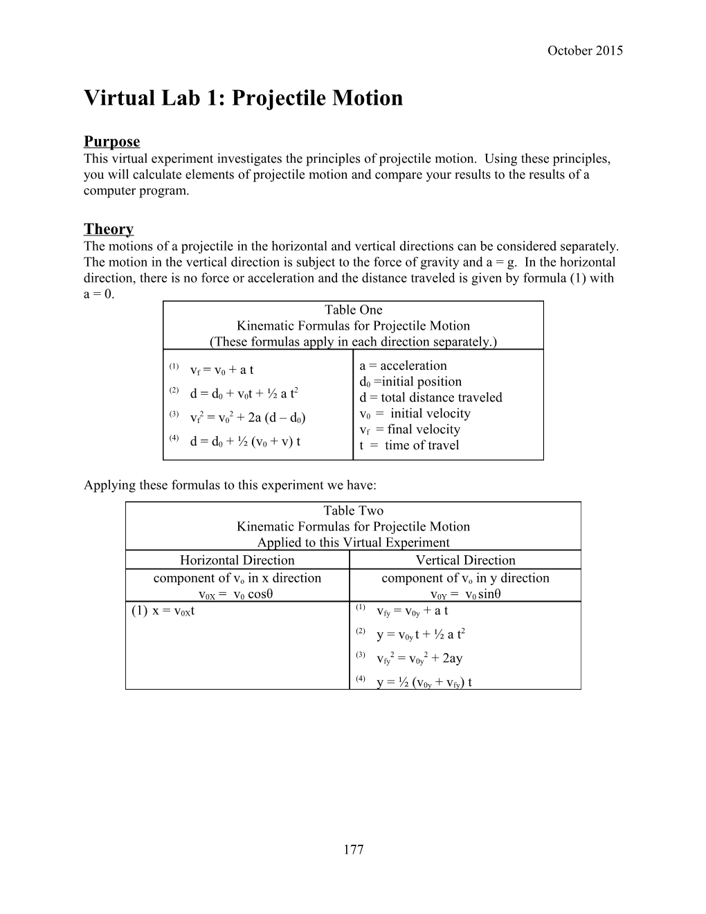 Virtual Lab: Projectile