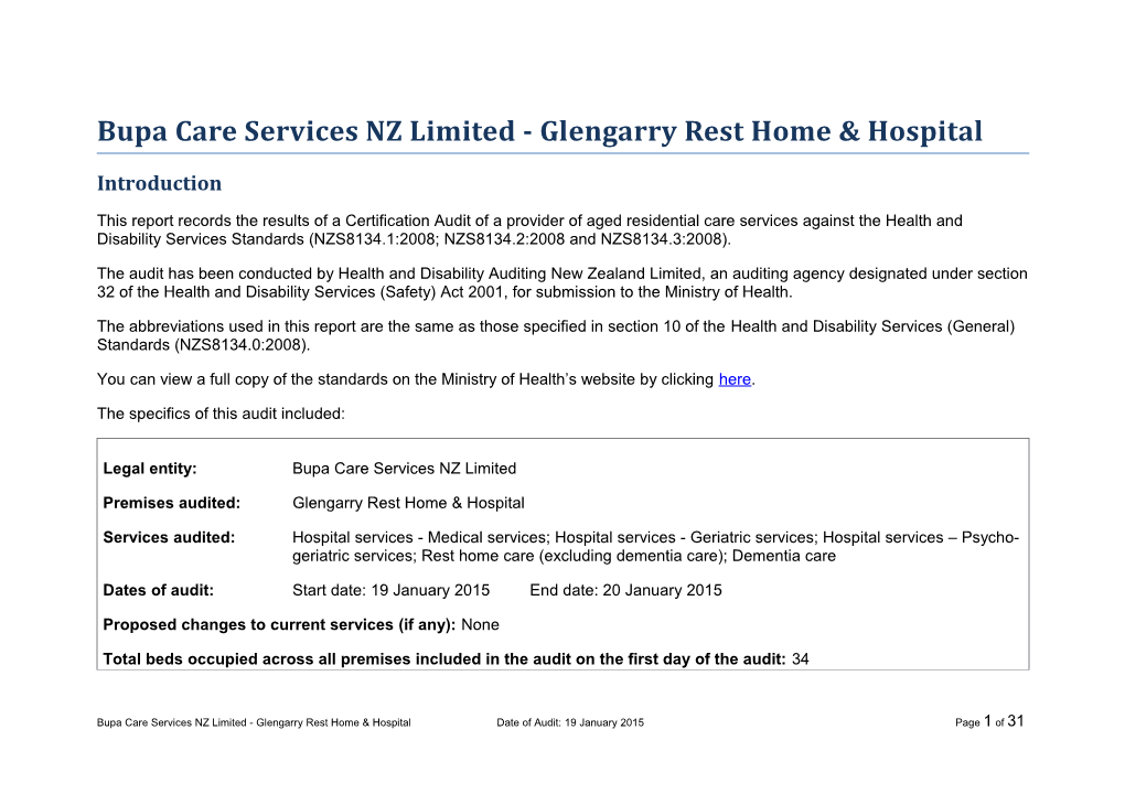 Bupa Care Services NZ Limited - Glengarry Rest Home & Hospital