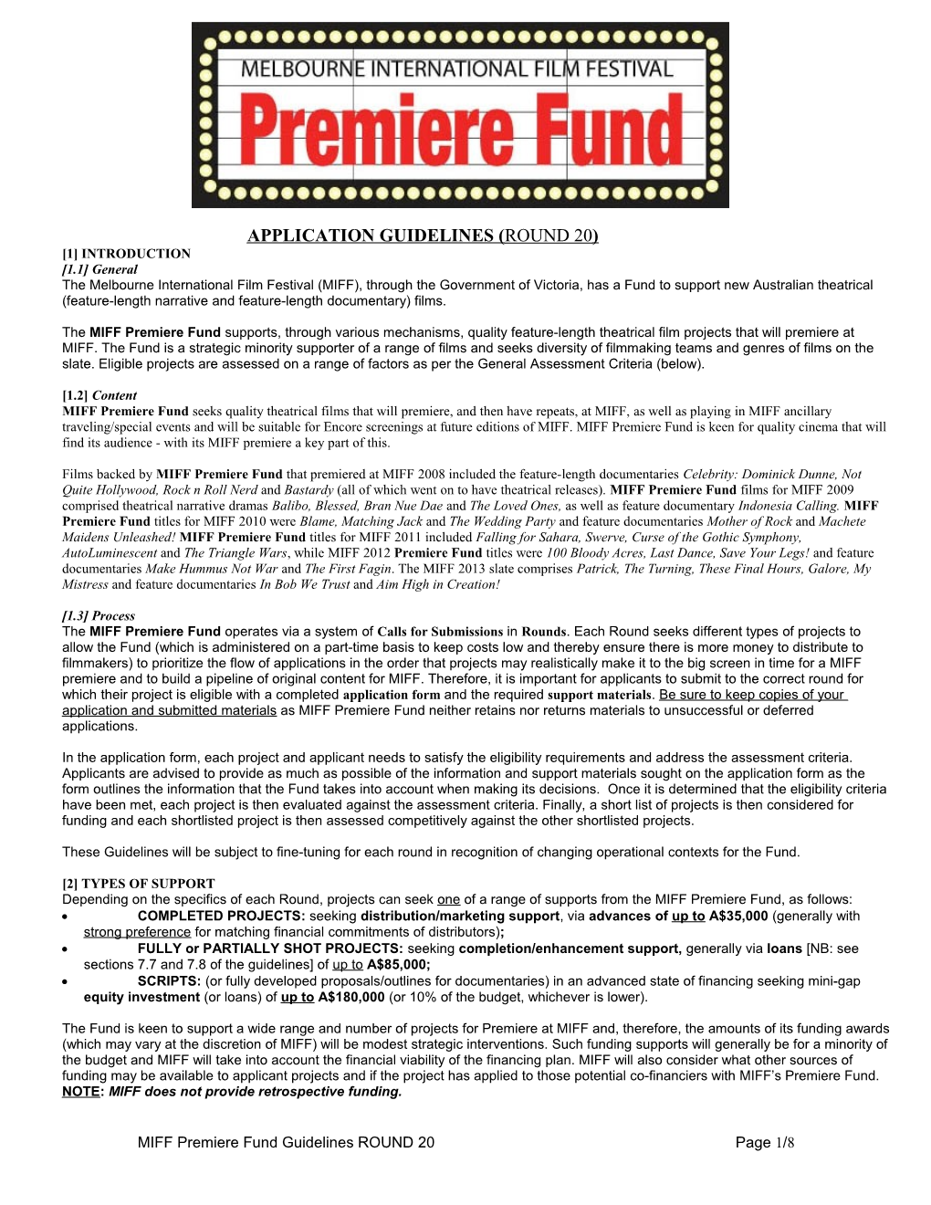 MIFF Premiere Fund Guidelines Page 1/8