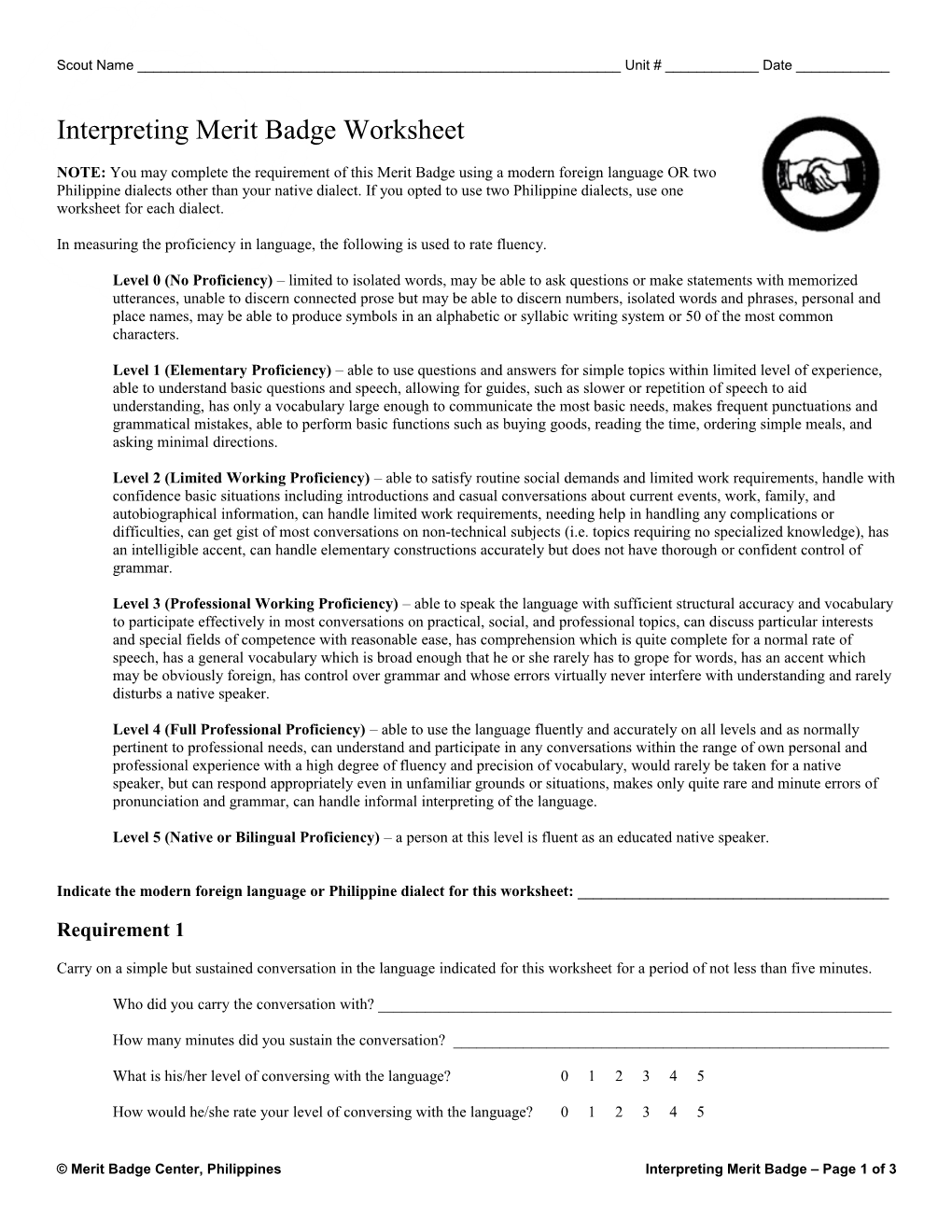 Interpreting Merit Badge Worksheet