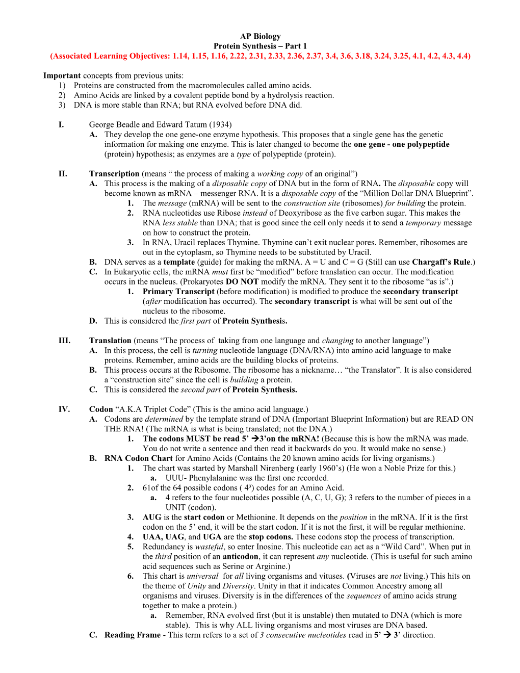 Protein Synthesis Part 1