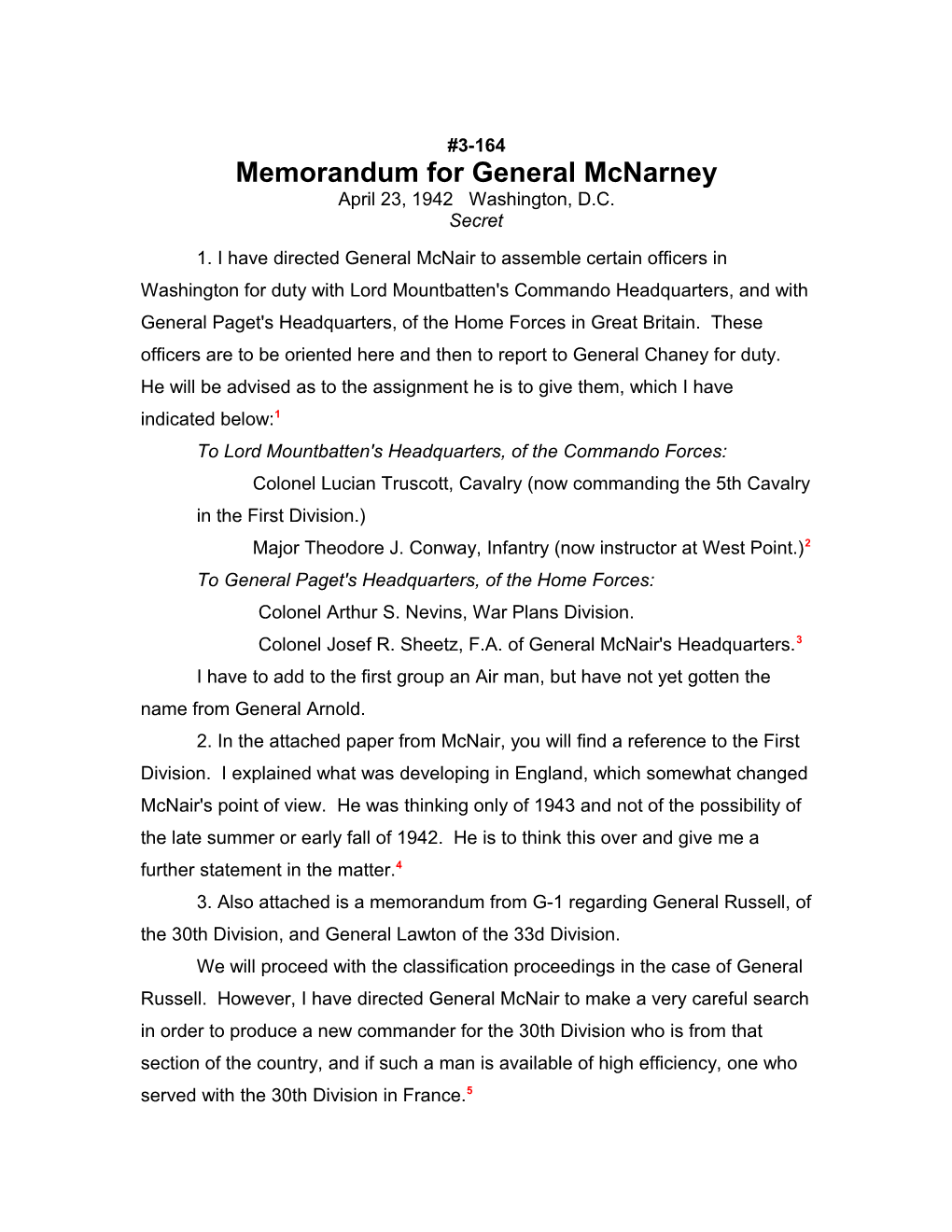 Memorandum for General Mcnarney