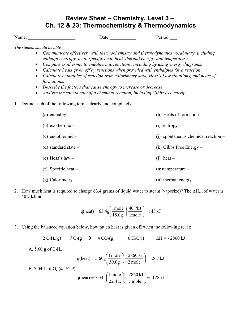 Review Sheet Chemistry Ch s1