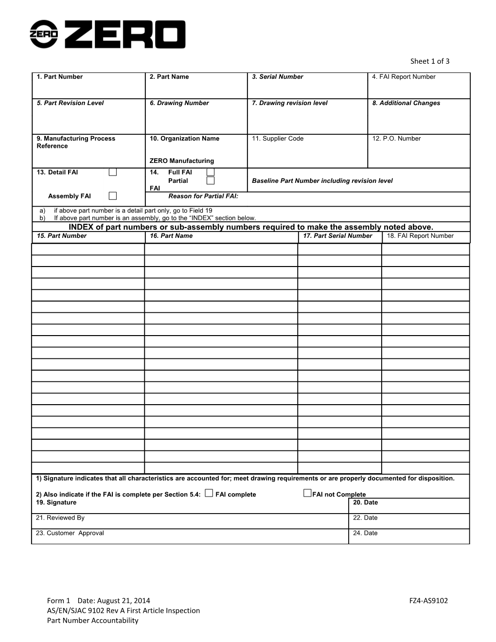 AS/EN/SJAC 9102 Rev a First Article Inspection