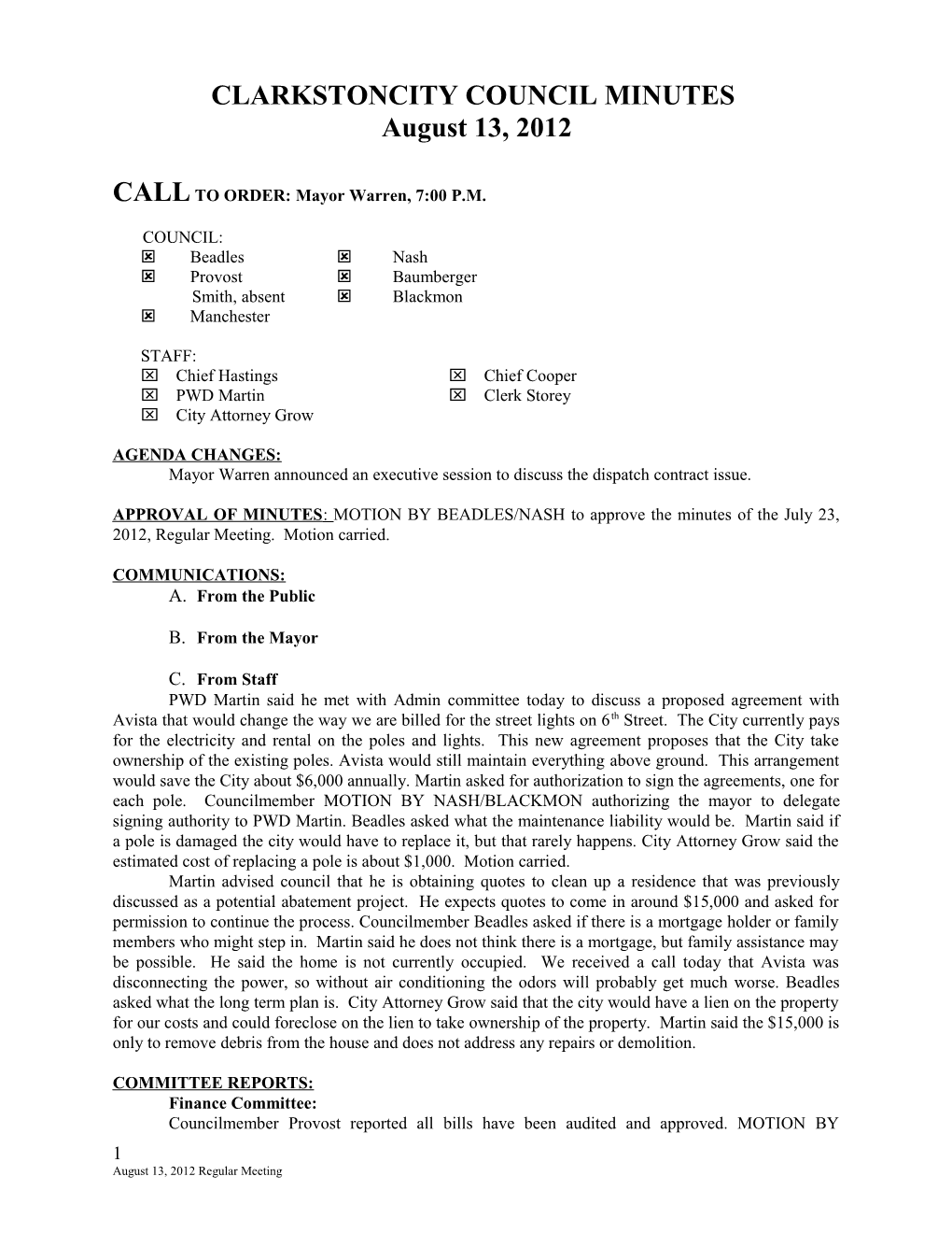 Clarkstoncity Council Minutes