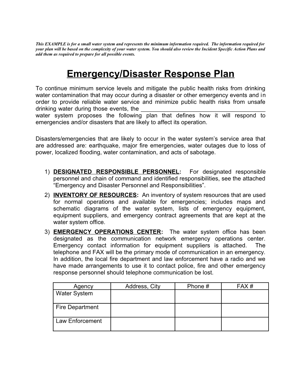 Emergency/Disaster Response Plan