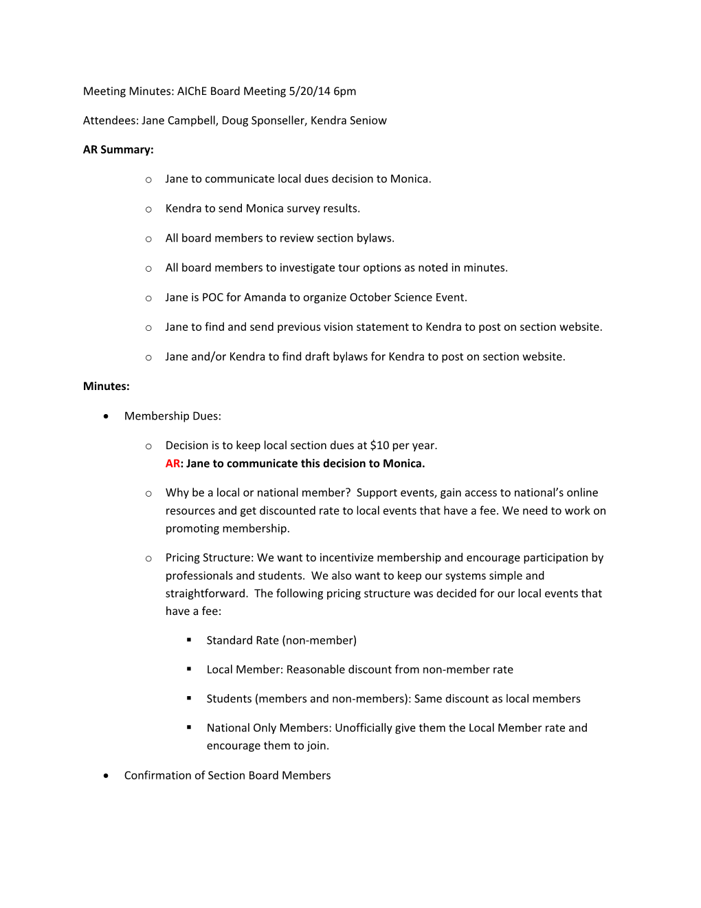 Meeting Minutes: Aiche Board Meeting 5/20/14 6Pm