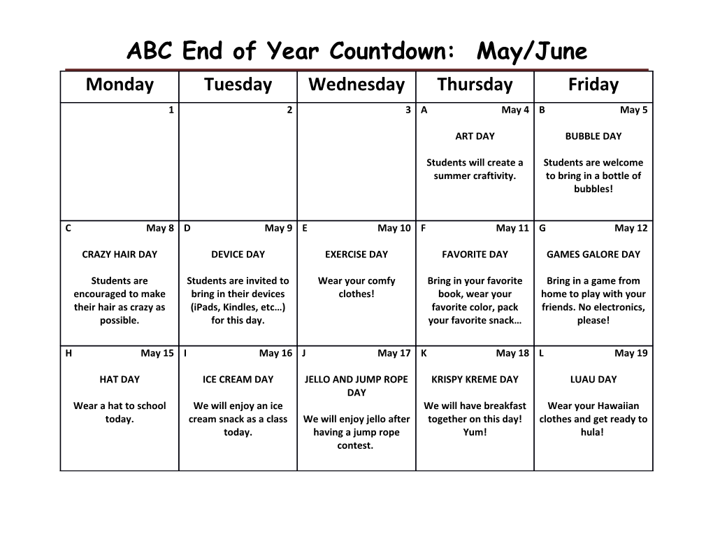 ABC End of Year Countdown: May/June