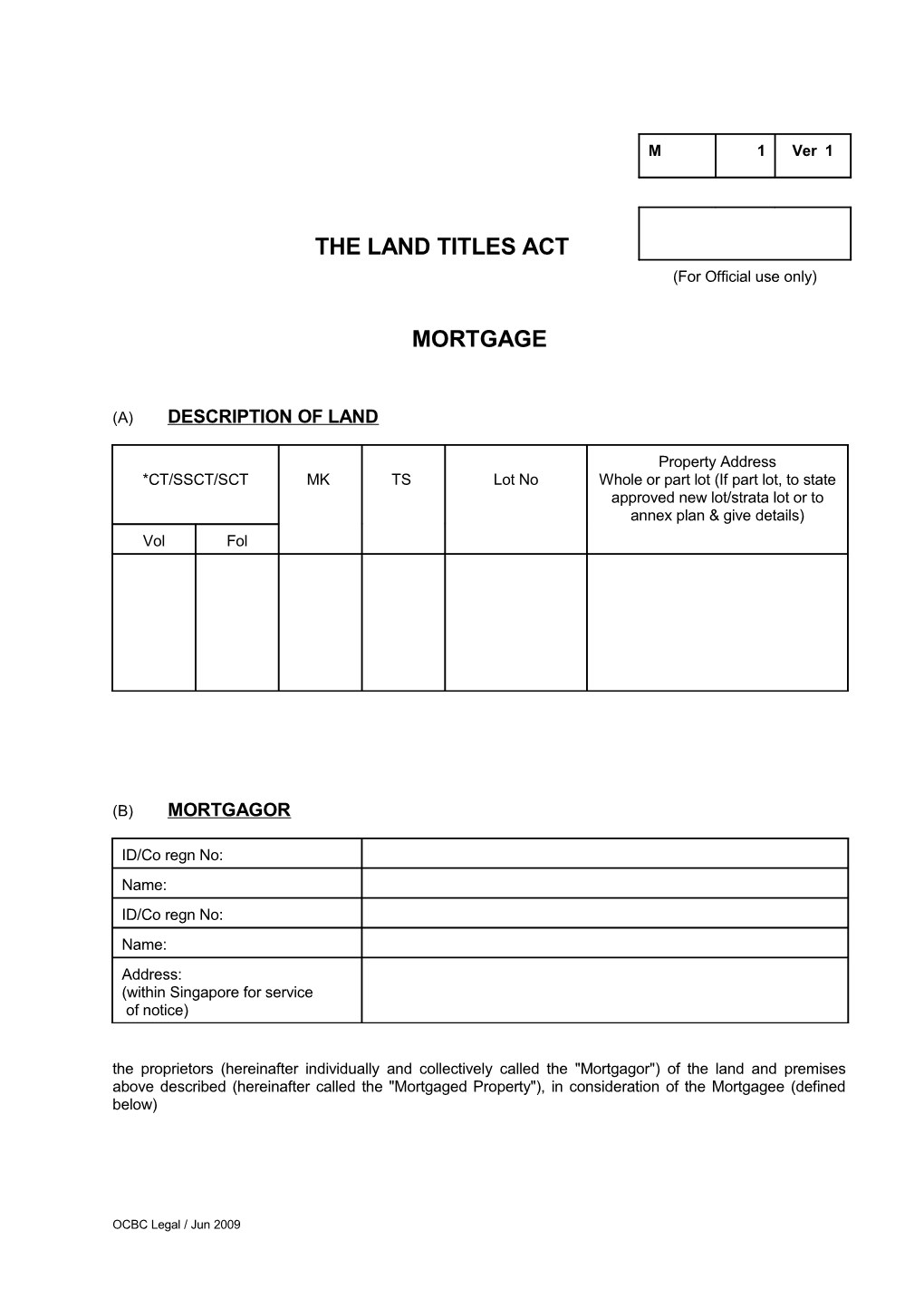 (A) Description of Land