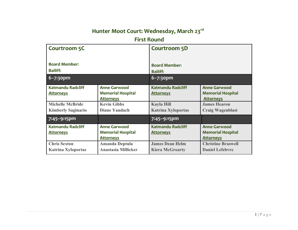 Hunter Moot Court: Wednesday, March 23Rd