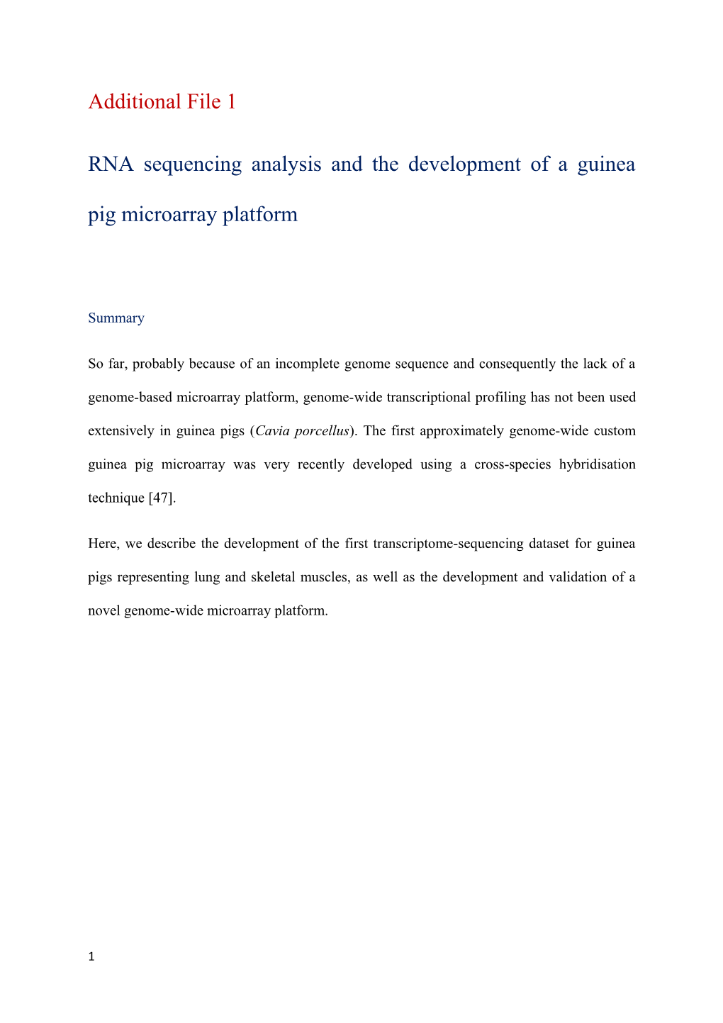 RNA Sequencing Analysis and the Development of a Guinea Pig Microarray Platform