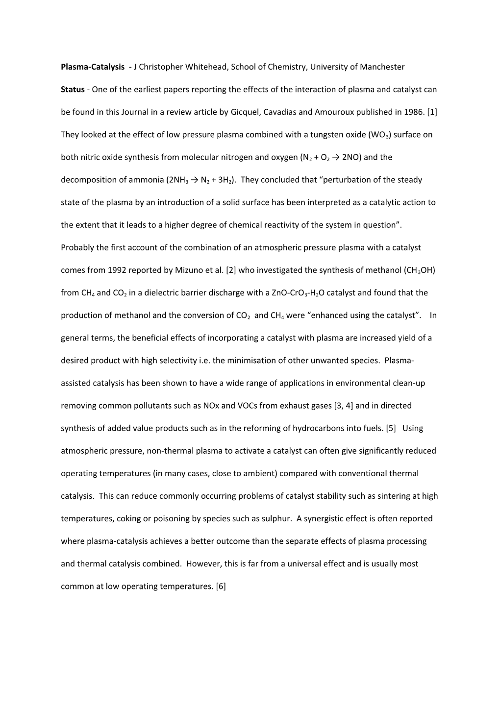 Plasma-Catalysis - J Christopher Whitehead, School of Chemistry, University of Manchester